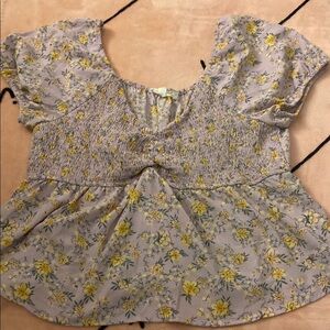 Pink Rose Floral Smocked Blouse - Purple and Yellow